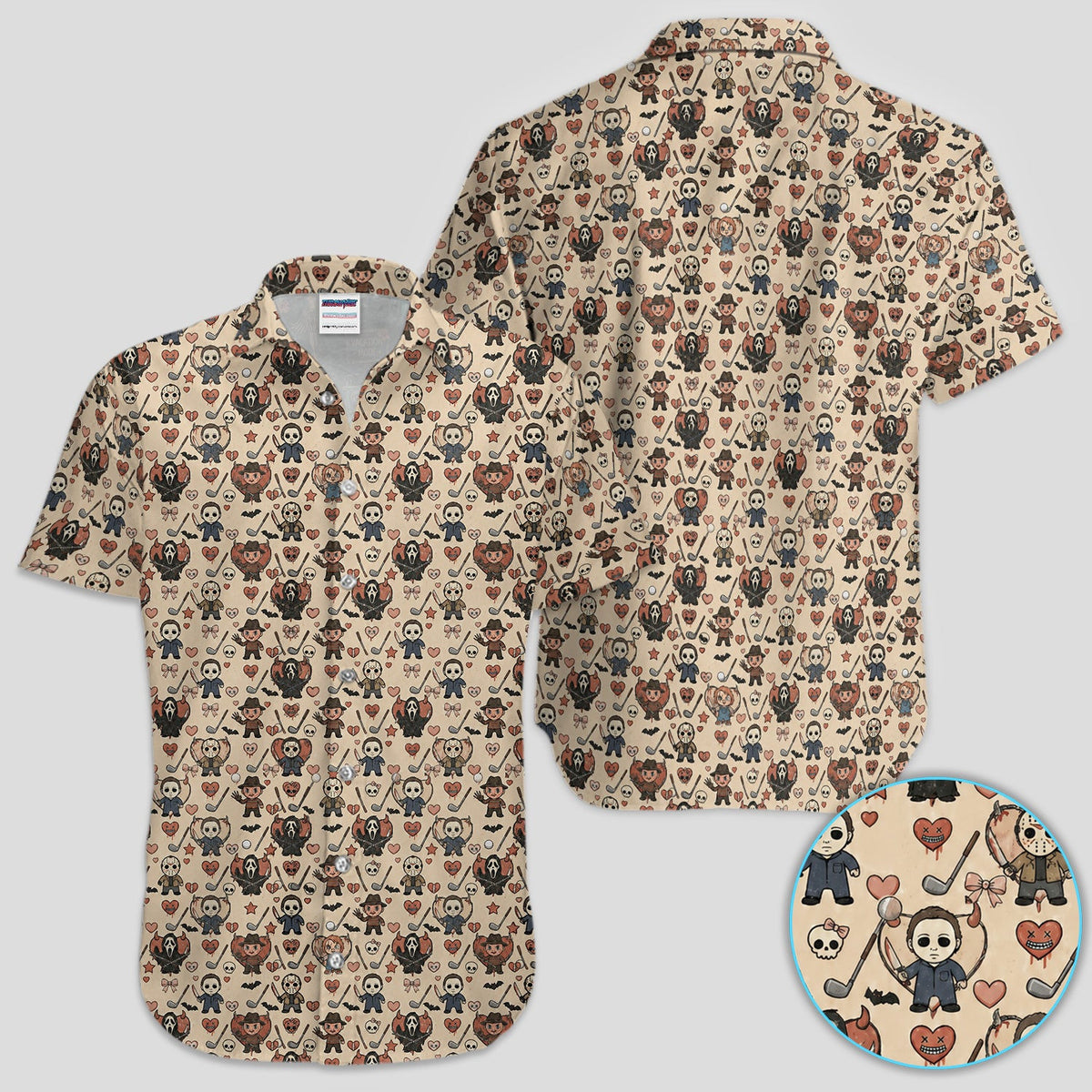 Halloween Horror Golf Polo Shirt for Men – Spooky Masked Monsters Pattern Shirt