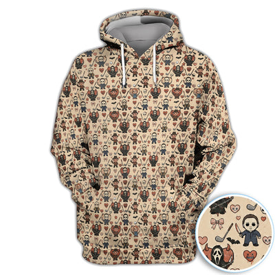 Halloween Horror Golf Polo Shirt for Men – Spooky Masked Monsters Pattern Shirt