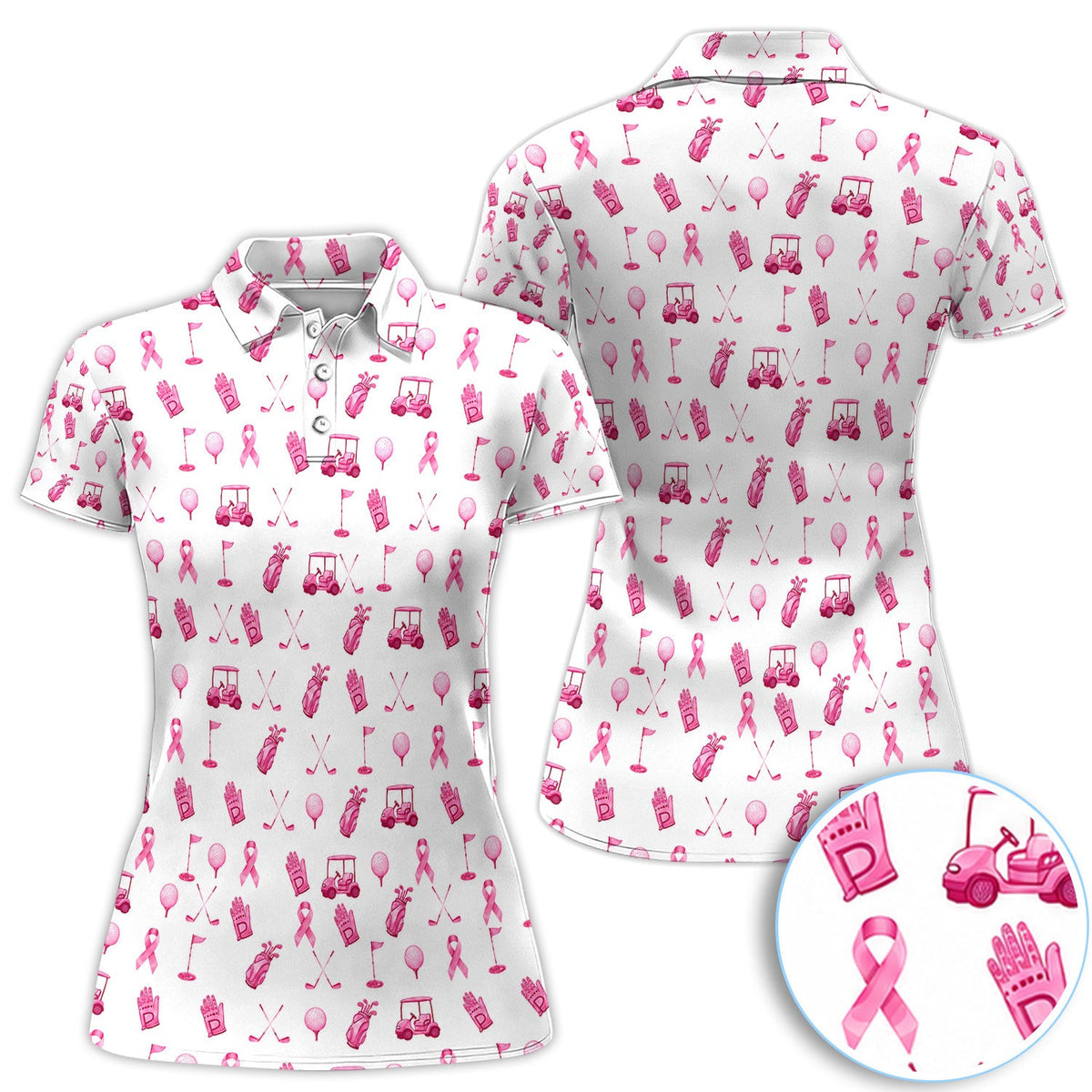 Breast Cancer Awareness Golf Pattern Shirt, Pink Ribbon Golf Shirt For Women, Breast Cancer Support Gift
