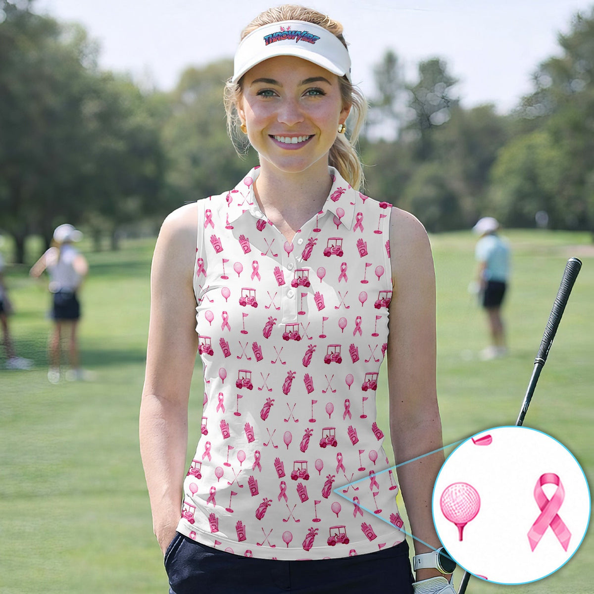 Breast Cancer Awareness Golf Pattern Shirt, Pink Ribbon Golf Shirt For Women, Breast Cancer Support Gift