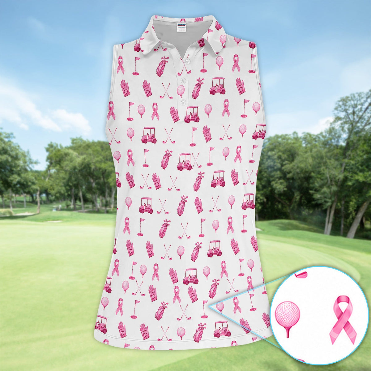 Breast Cancer Awareness Golf Pattern Shirt, Pink Ribbon Golf Shirt For Women, Breast Cancer Support Gift