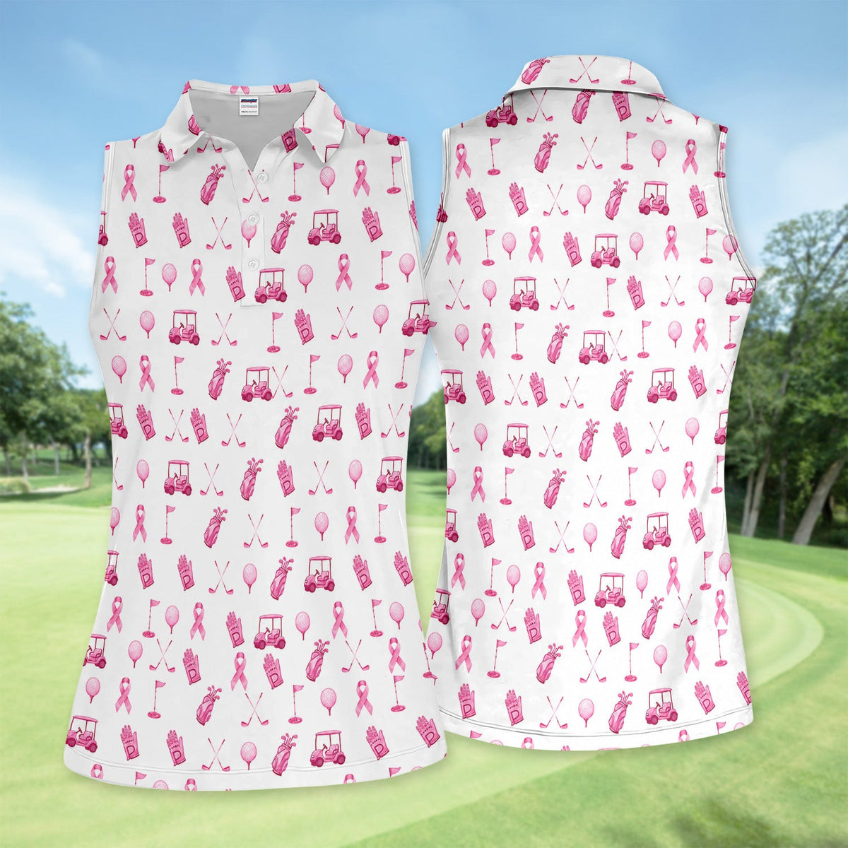 Breast Cancer Awareness Golf Pattern Shirt, Pink Ribbon Golf Shirt For Women, Breast Cancer Support Gift