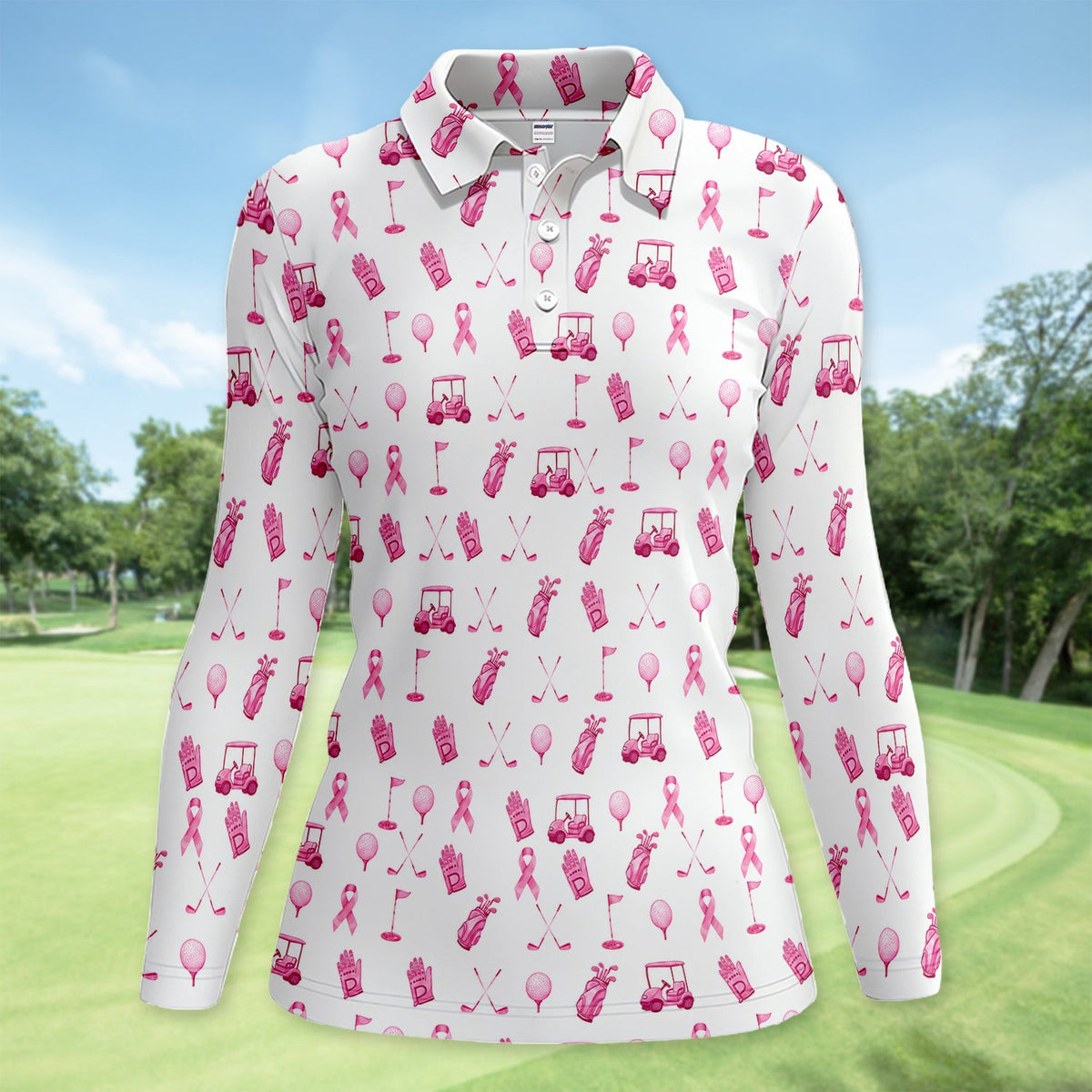 Breast Cancer Awareness Golf Pattern Shirt, Pink Ribbon Golf Shirt For Women, Breast Cancer Support Gift