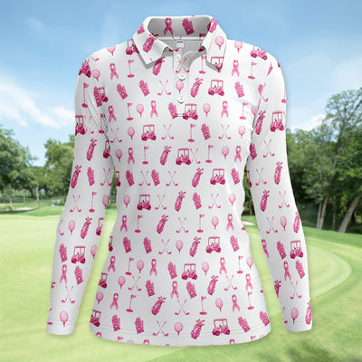 Breast Cancer Awareness Golf Pattern Shirt, Pink Ribbon Golf Shirt For Women, Breast Cancer Support Gift