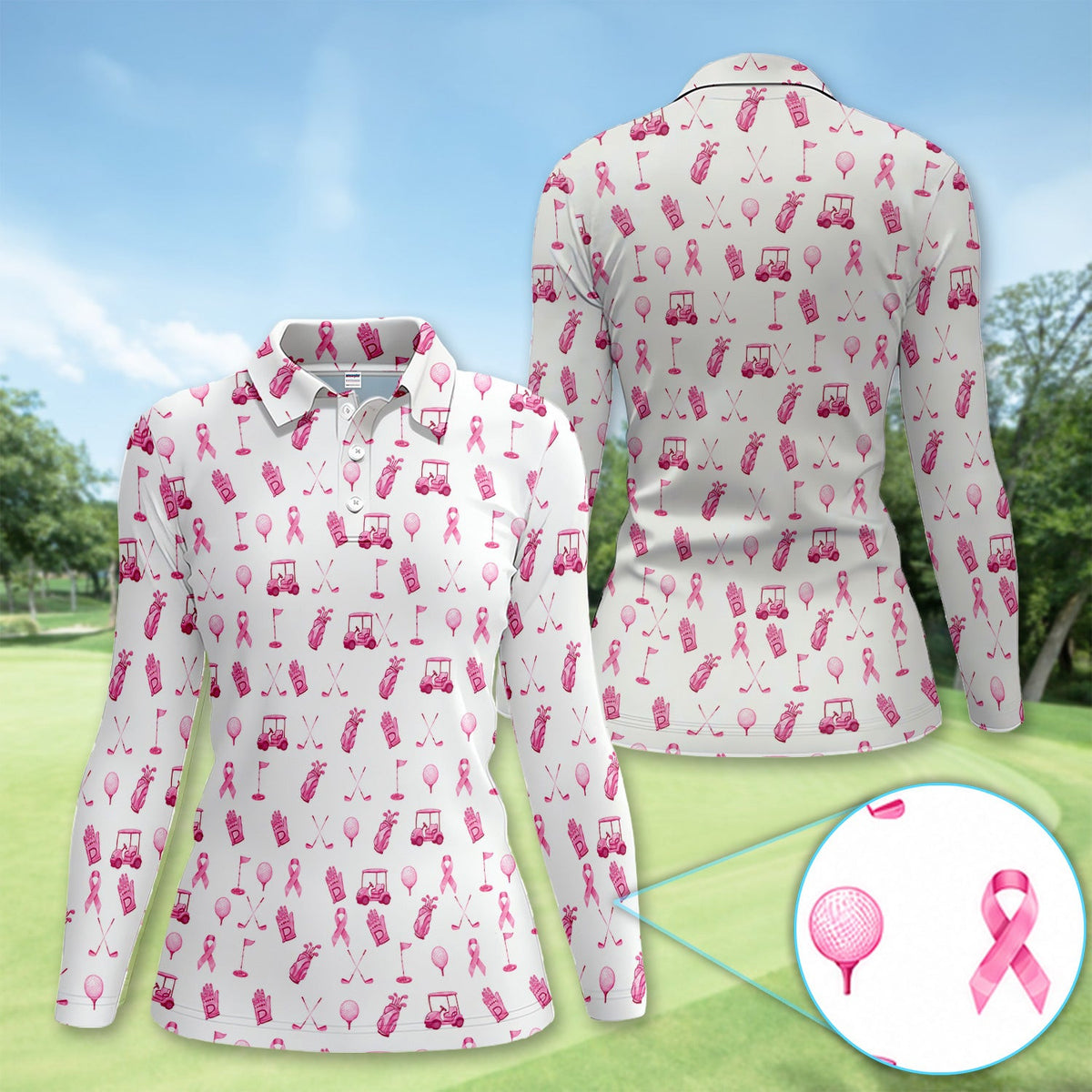 Breast Cancer Awareness Golf Pattern Shirt, Pink Ribbon Golf Shirt For Women, Breast Cancer Support Gift