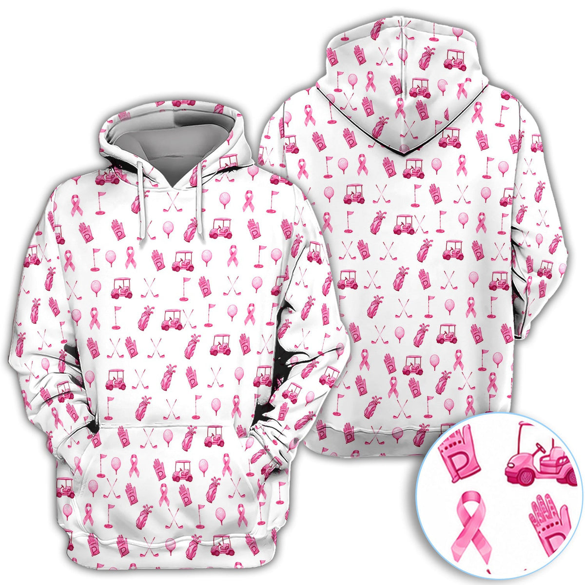 Breast Cancer Awareness Golf Pattern Shirt, Pink Ribbon Golf Shirt For Women, Breast Cancer Support Gift