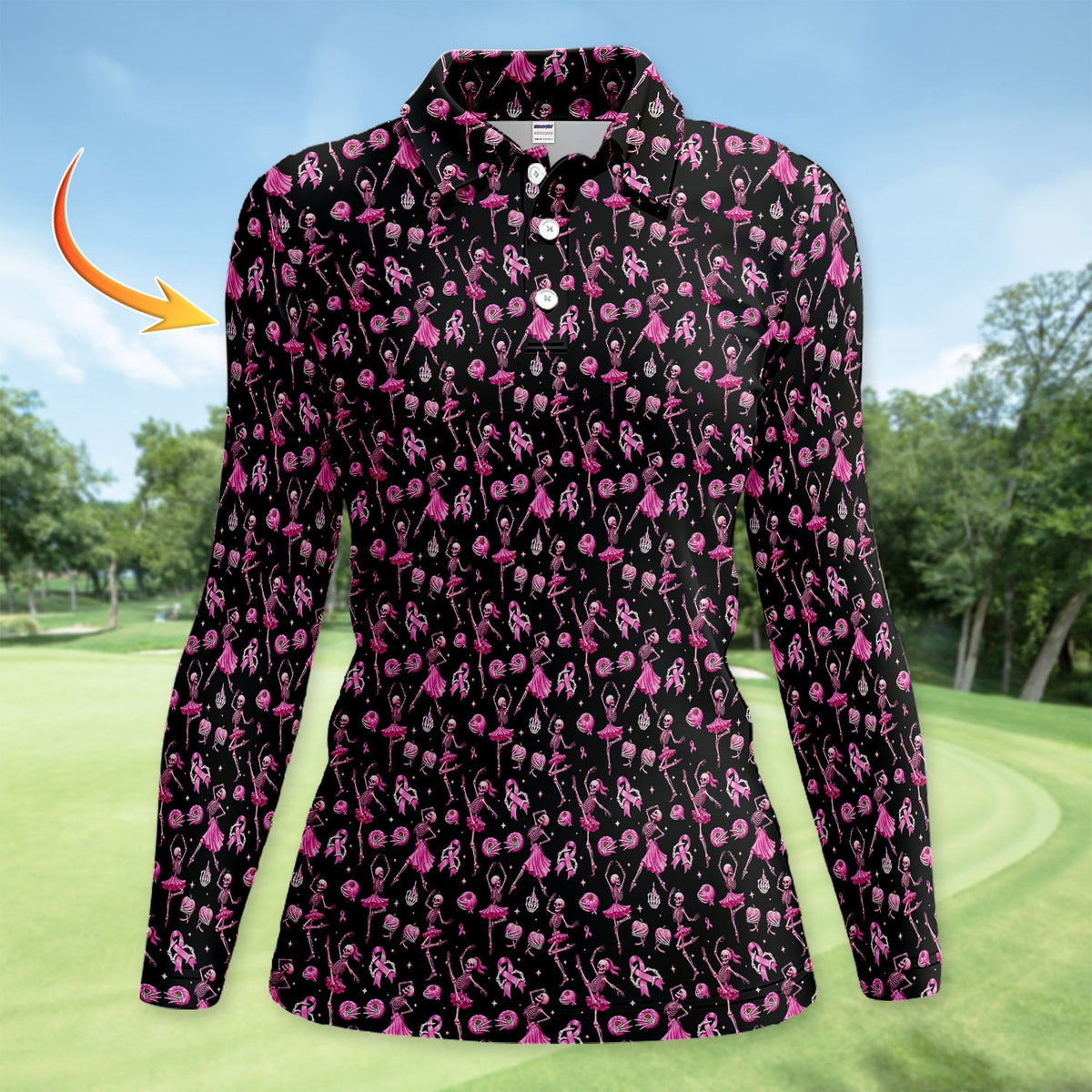 Dancing Skeleton Pattern Polo for Men - Breast Cancer Awareness Skeleton Polo Shirt