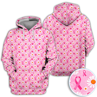 Pink Ribbon Daisy Heart Pattern Polo - Breast Cancer Awareness Polo Shirt for Women