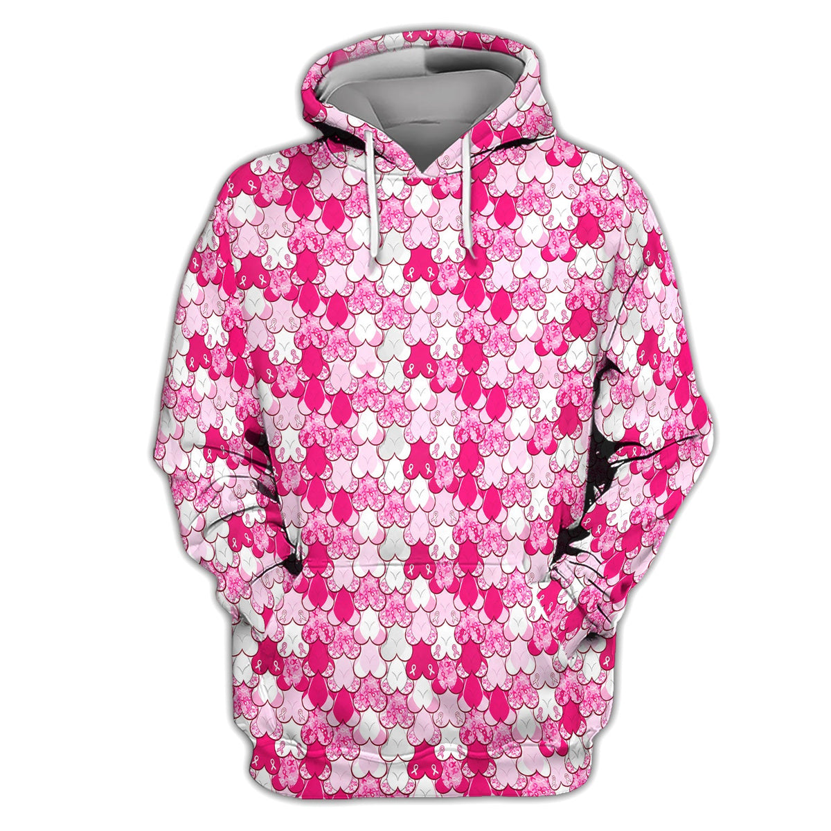 Breast Cancer Awareness Heart Polo Shirt for Women – Pink Ribbon Layered Hope Pattern Polo