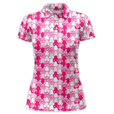 Breast Cancer Awareness Heart Polo Shirt for Women – Pink Ribbon Layered Hope Pattern Polo