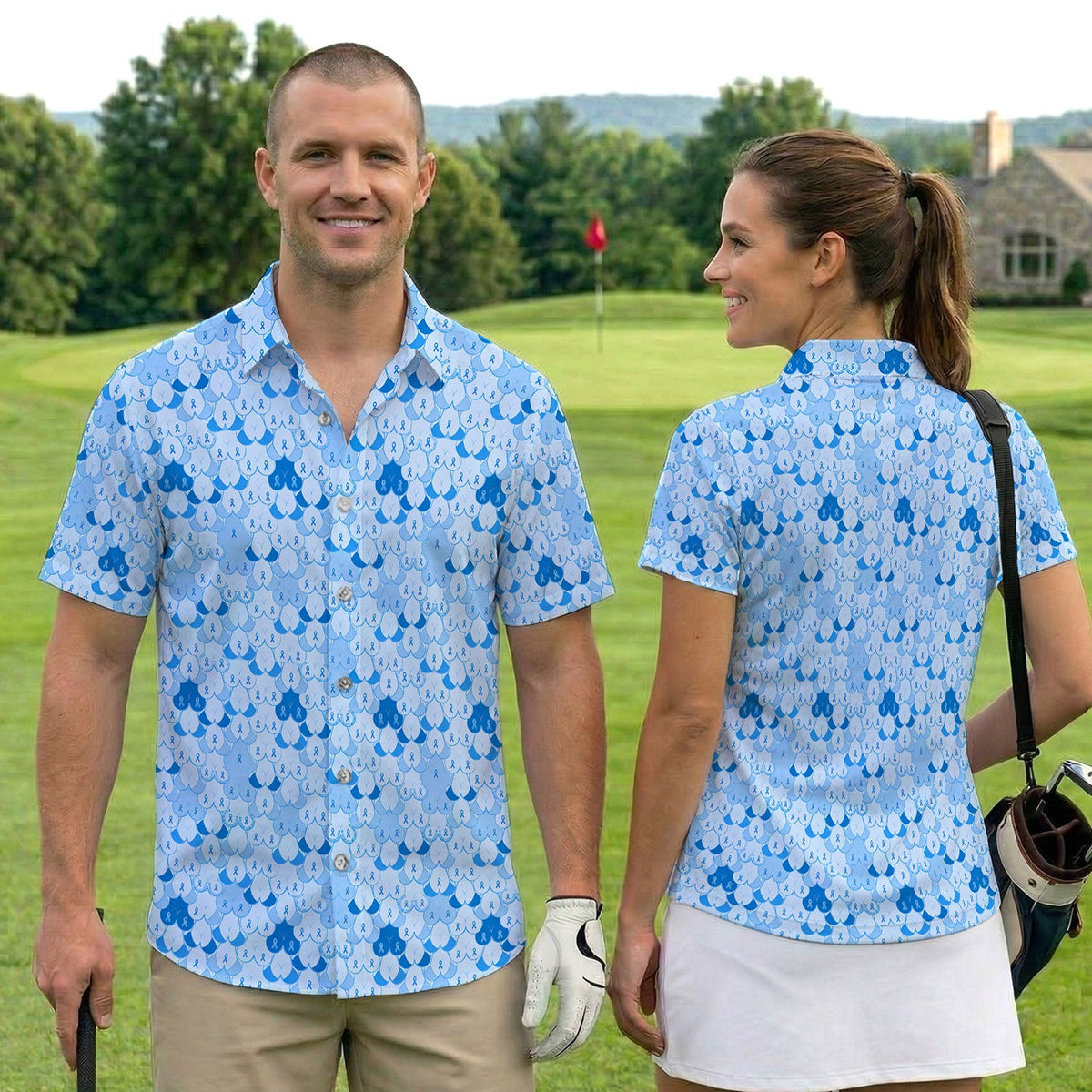 Prostate Cancer Awareness Polo Shirt for Men – Blue Ribbon Heart Pattern Support Polo