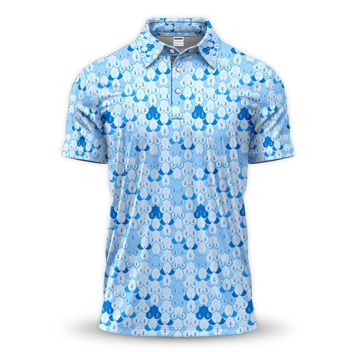 Prostate Cancer Awareness Polo Shirt for Men – Blue Ribbon Heart Pattern Support Polo