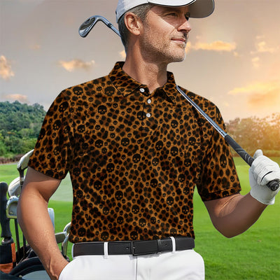 Skull Leopard Print Polo Shirt for Men – Gothic Pattern Party Shirt