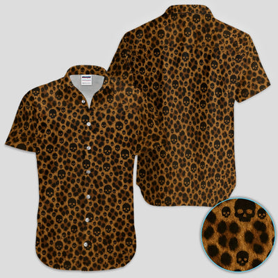 Skull Leopard Print Polo Shirt for Men – Gothic Pattern Party Shirt