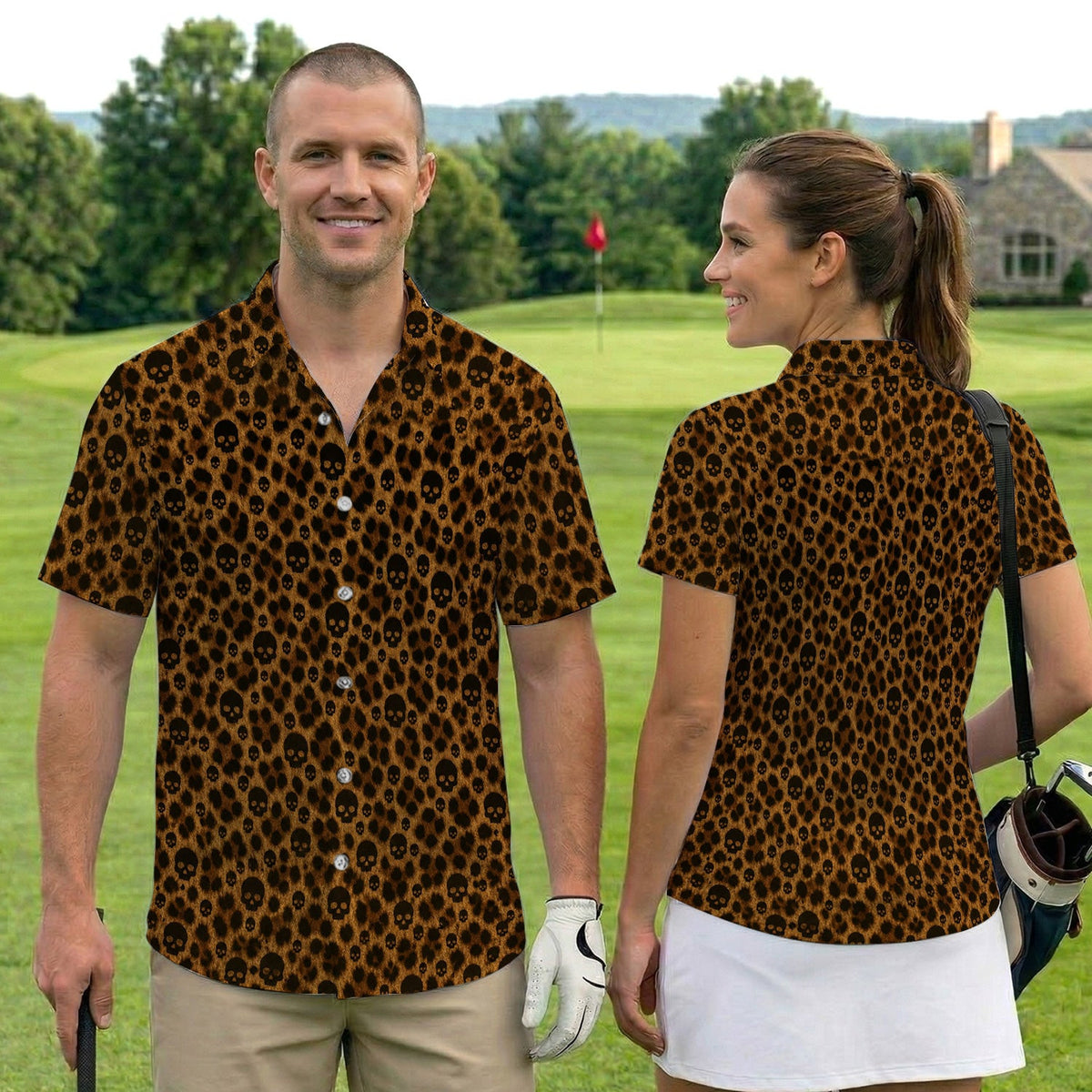 Skull Leopard Print Polo Shirt for Men – Gothic Pattern Party Shirt