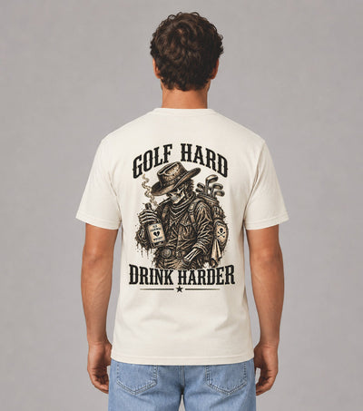 Golf Hard Drink Harder Skeleton Cowboy T-Shirt