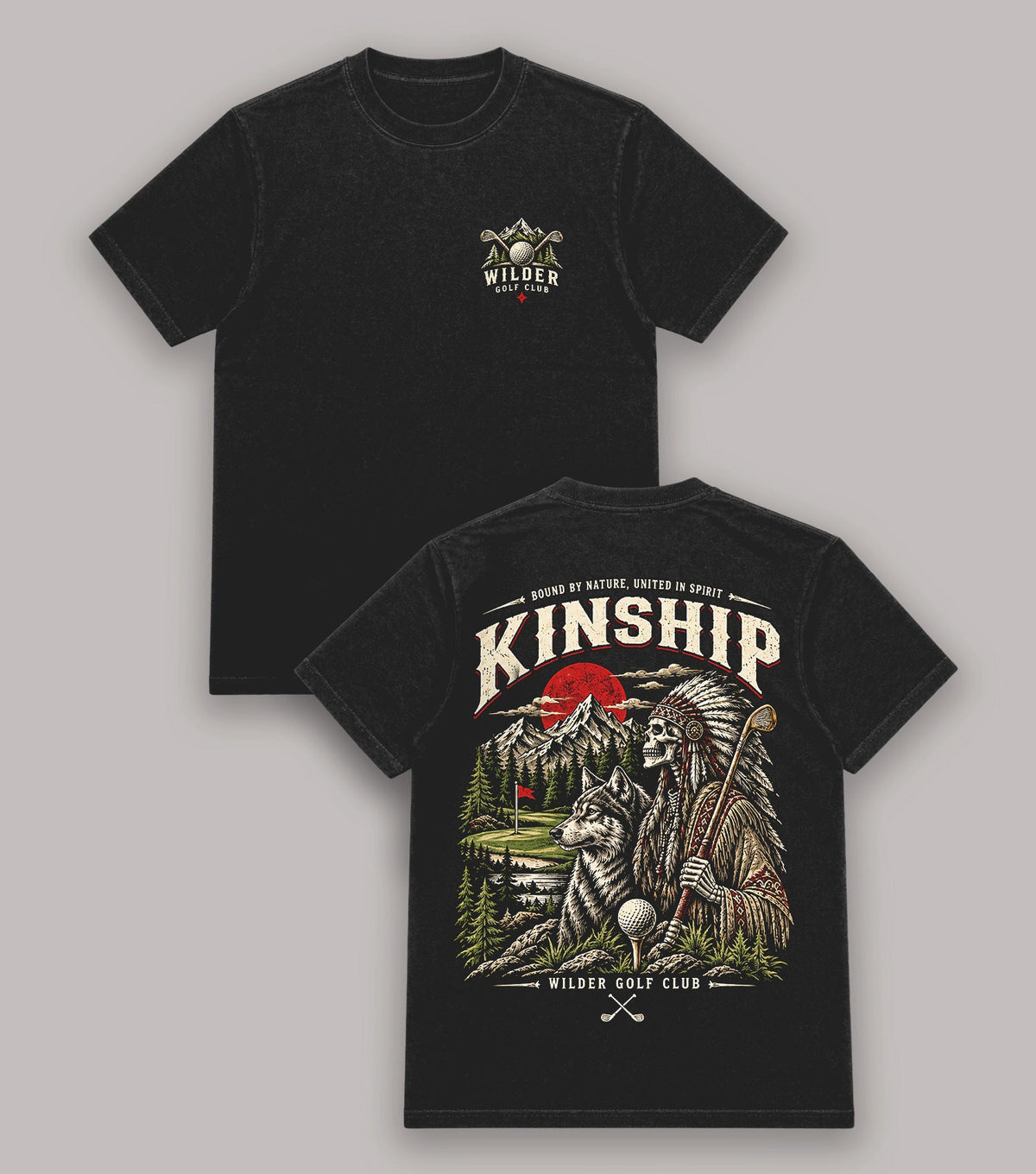 Kinship Wolf and Skull Golf T-Shirt