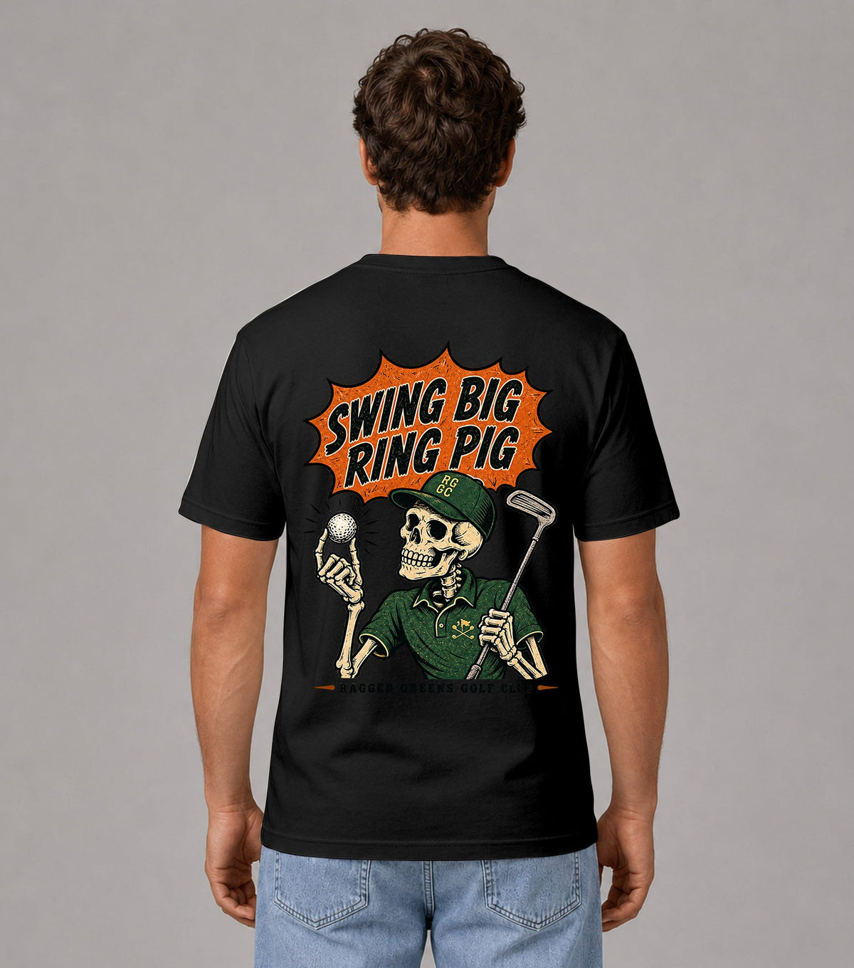 Swing Big Ring Pig Skeleton Golf T-Shirt