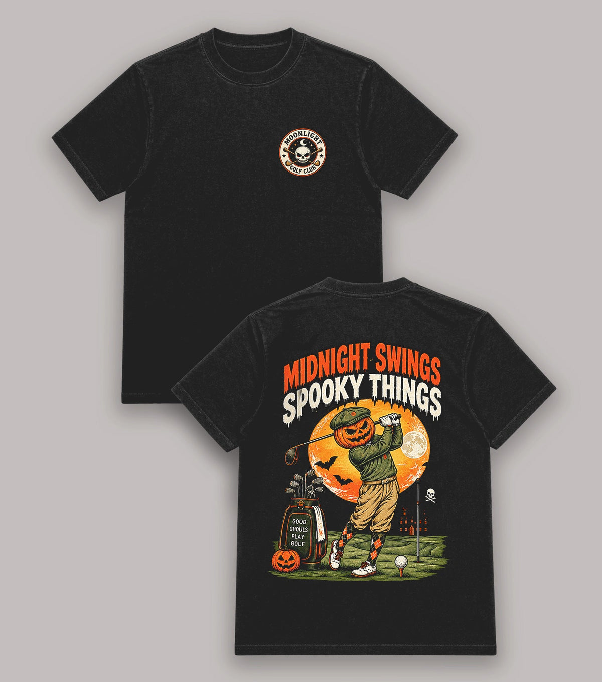 Midnight Swings Spooky Things Pumpkin Golfer T-Shirt