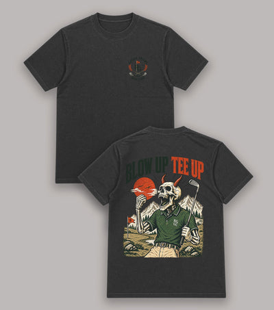 Blow Up Tee Up Demon Skeleton Golf T-Shirt