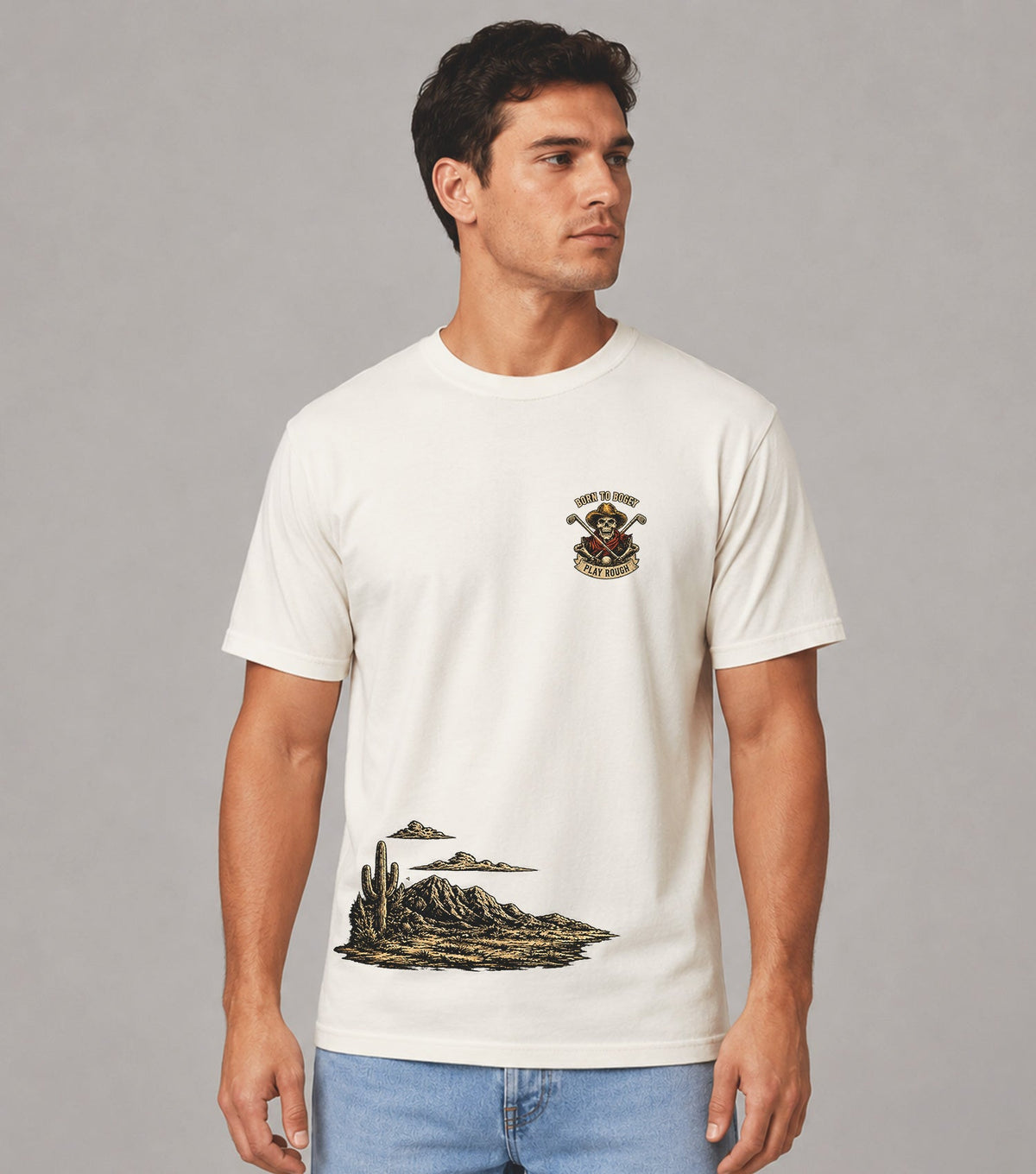 Swing Tough Play Rough Cowboy Skeleton Golf T-Shirt
