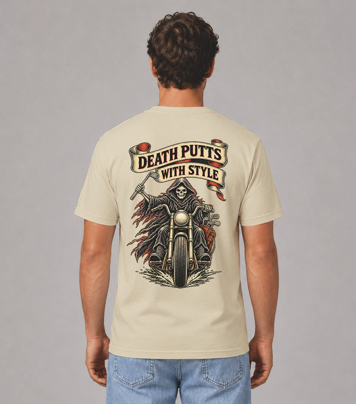 Death Putts With Style Grim Reaper Motorcycle Golf T-Shirt