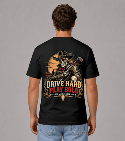 Drive Hard Play Bold Cowboy Skeleton Golf T-Shirt