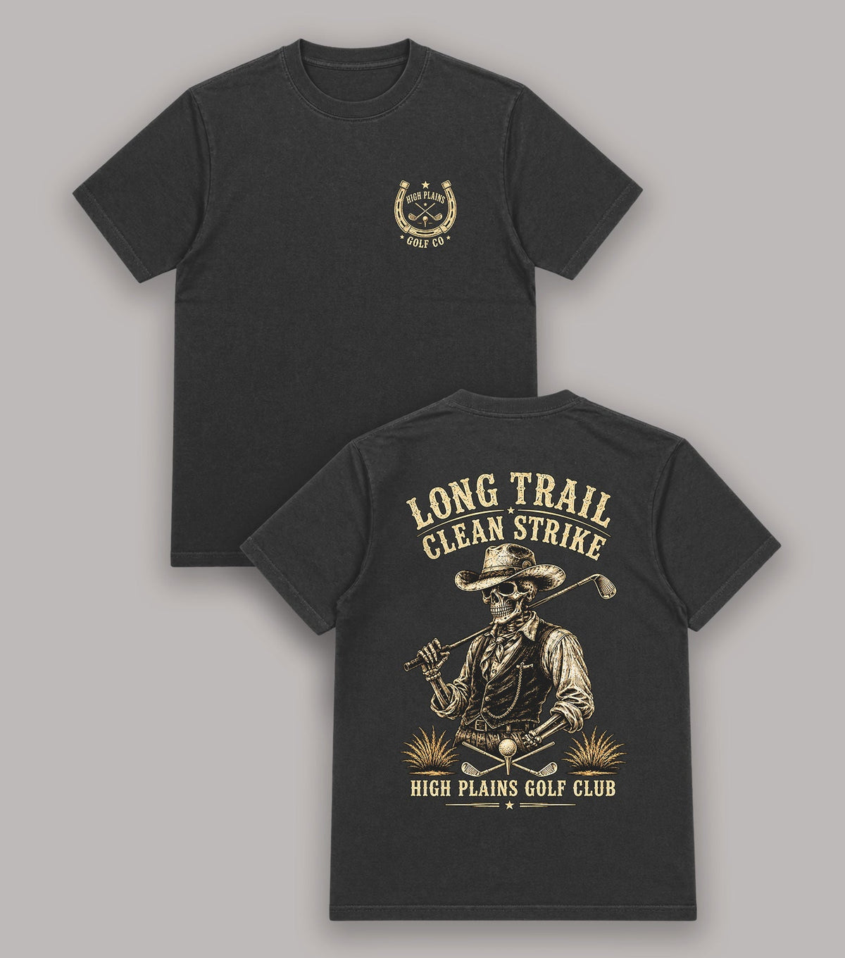Long Trail Clean Strike Cowboy Skeleton Golf T-Shirt