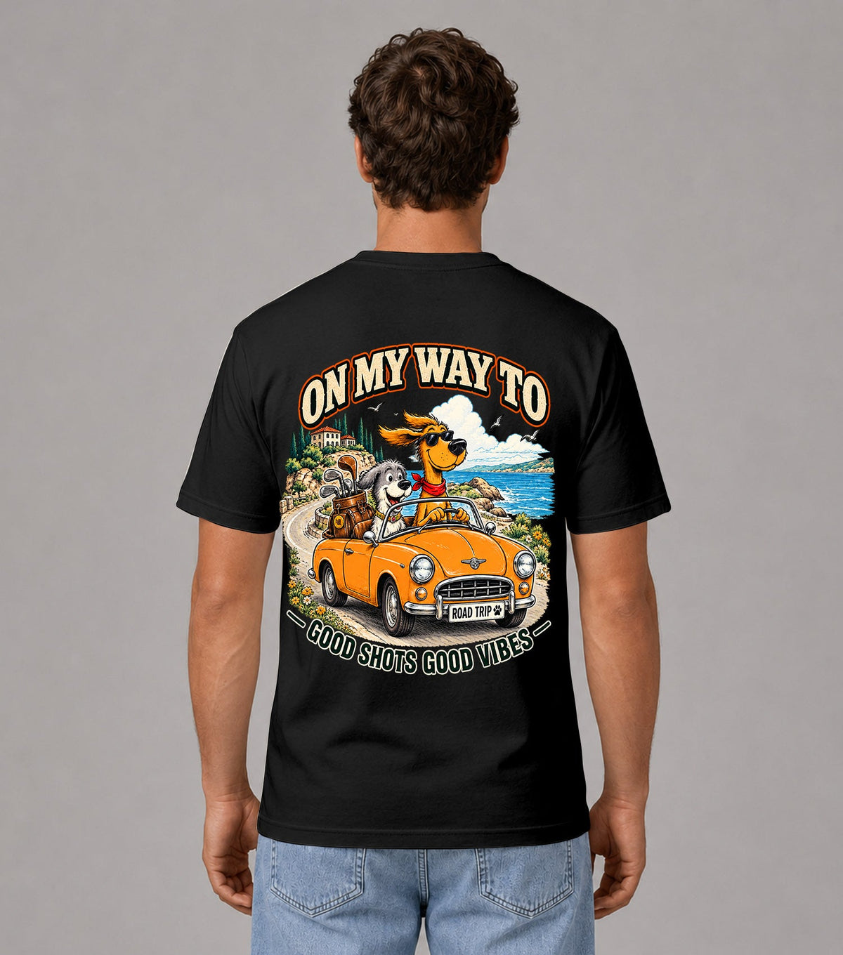 Good Shots Good Vibes Golf Dog Road Trip T-Shirt