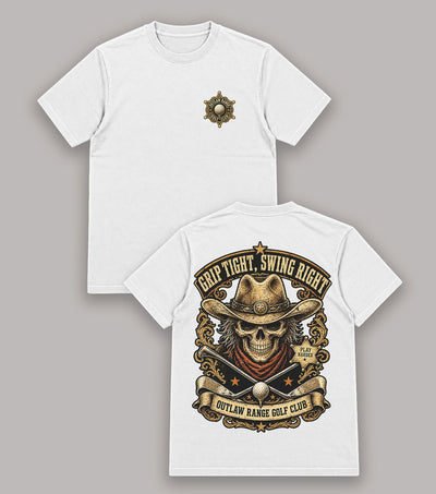 Grip Tight Swing Right Cowboy Skull Golf T-Shirt