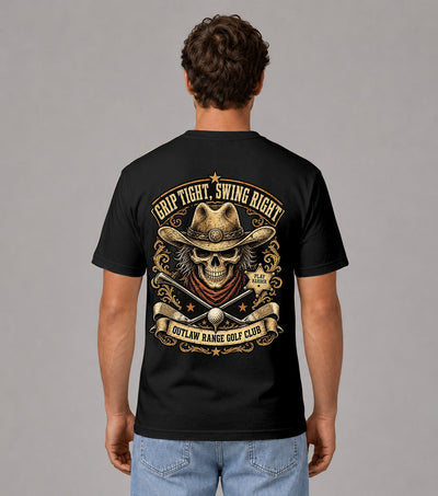 Grip Tight Swing Right Cowboy Skull Golf T-Shirt