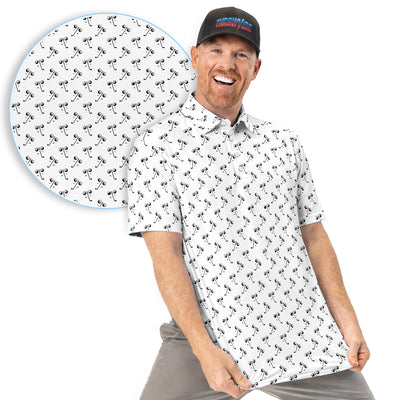 Funny Golf Polo Shirt for Men – Black & White Golf Pattern Retro Party Shirt