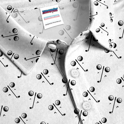 Funny Golf Polo Shirt for Men – Black & White Golf Pattern Retro Party Shirt