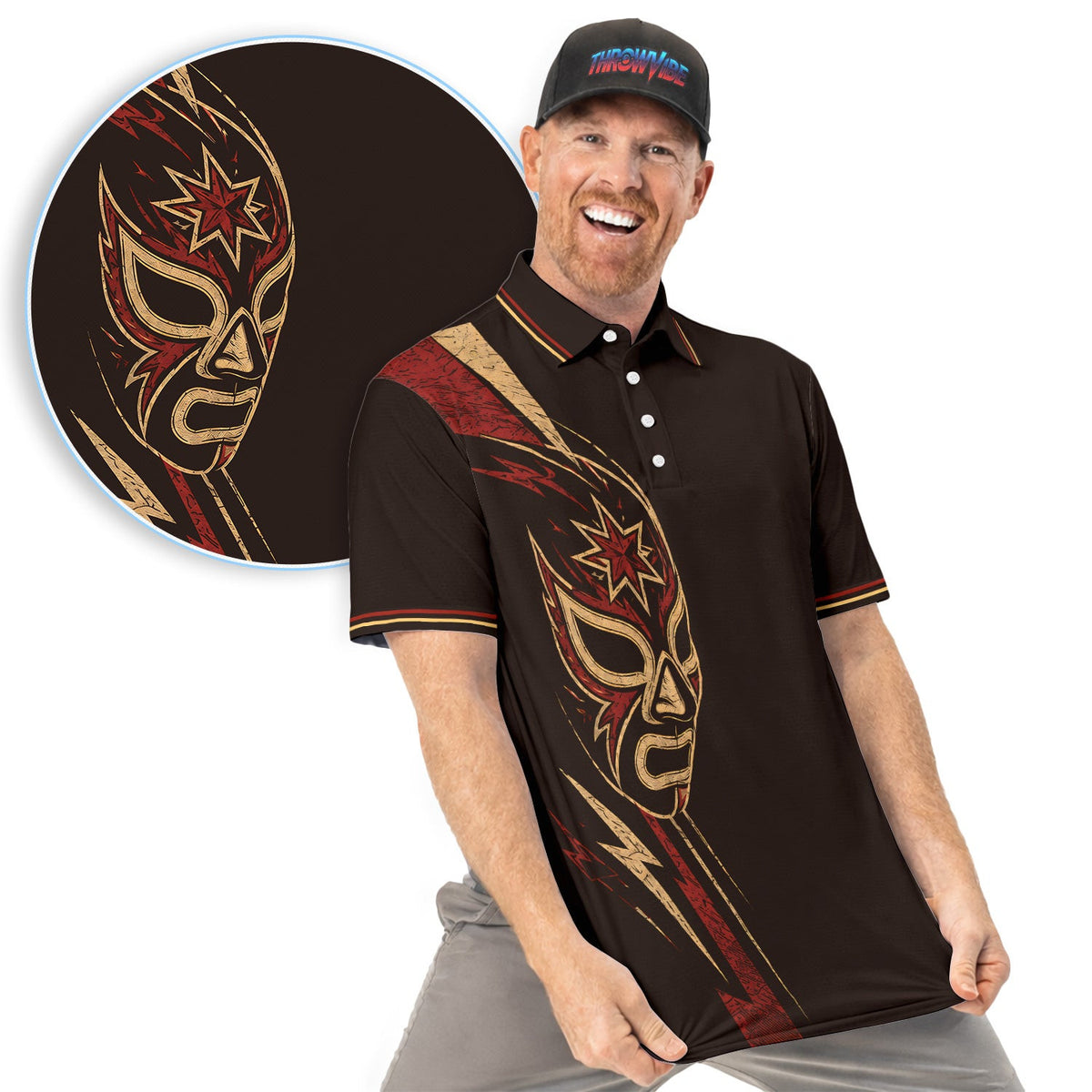 Lucha Libre Mask Polo Shirt for Men – Mexican Wrestling Lightning Graphic Polo Shirt