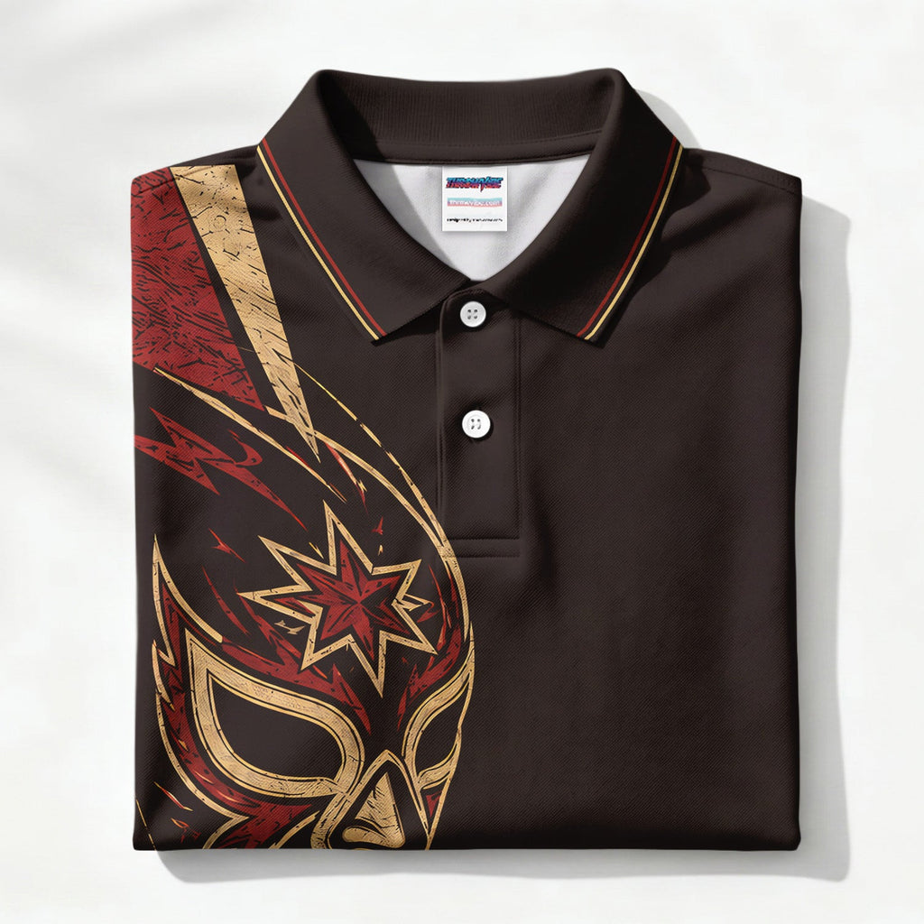 Lucha Libre Mask Polo Shirt for Men – Mexican Wrestling Lightning Graphic Polo Shirt