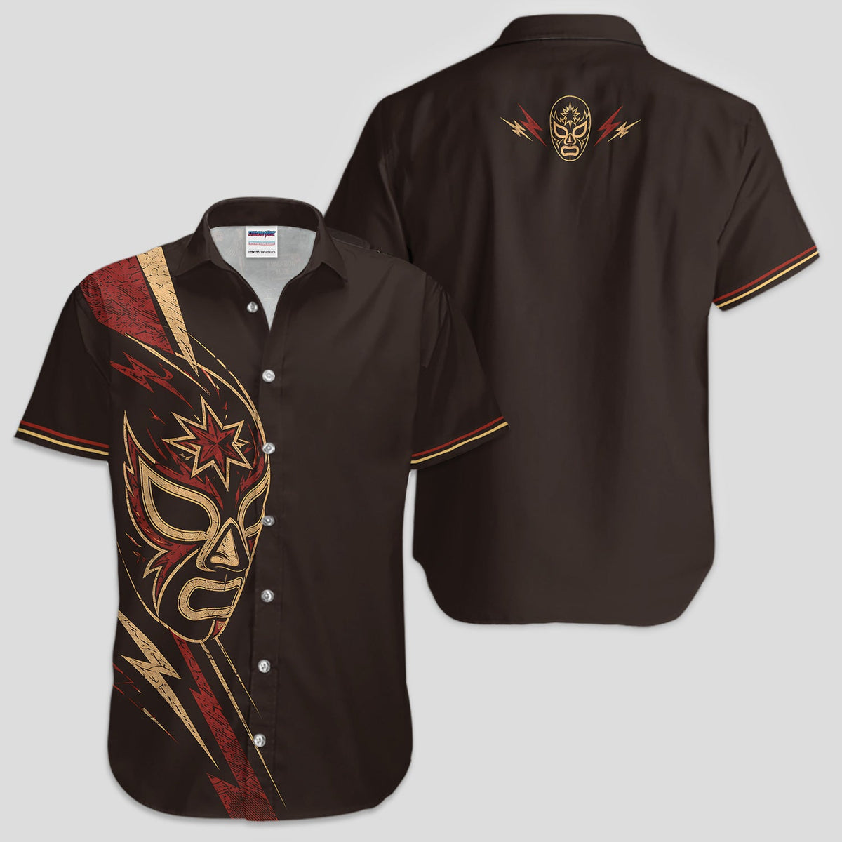 Lucha Libre Mask Polo Shirt for Men – Mexican Wrestling Lightning Graphic Polo Shirt