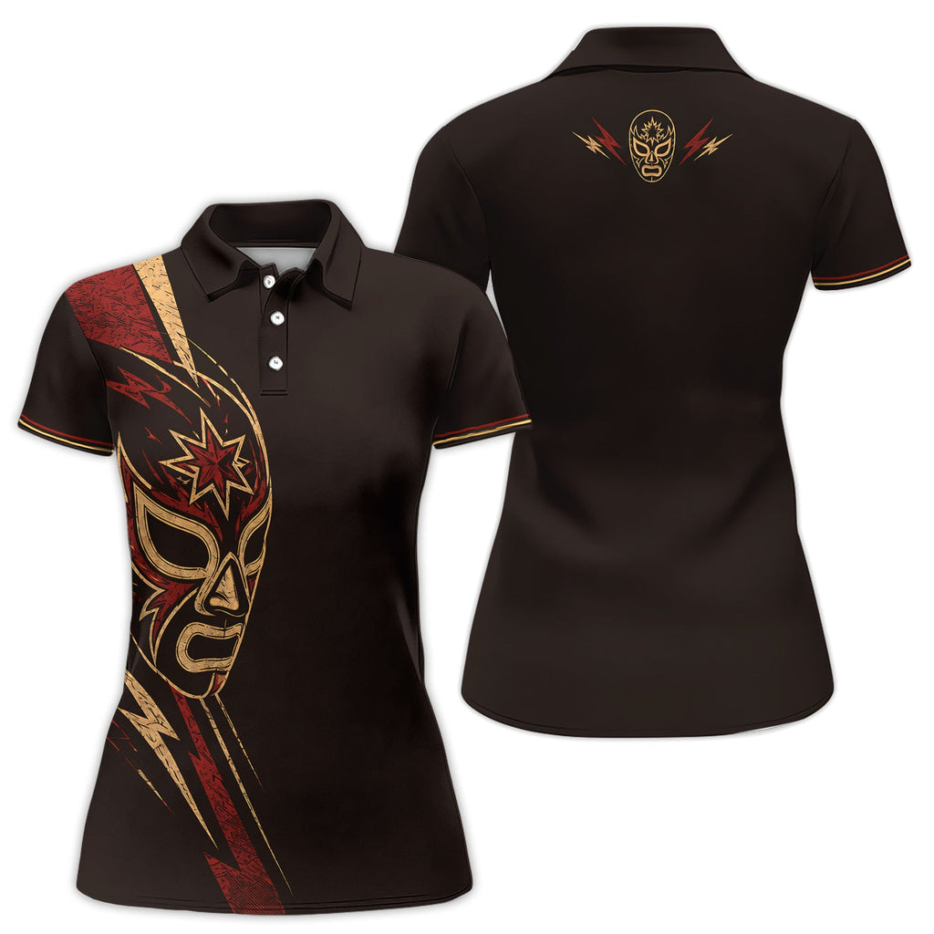 Lucha Libre Mask Polo Shirt for Men – Mexican Wrestling Lightning Graphic Polo Shirt