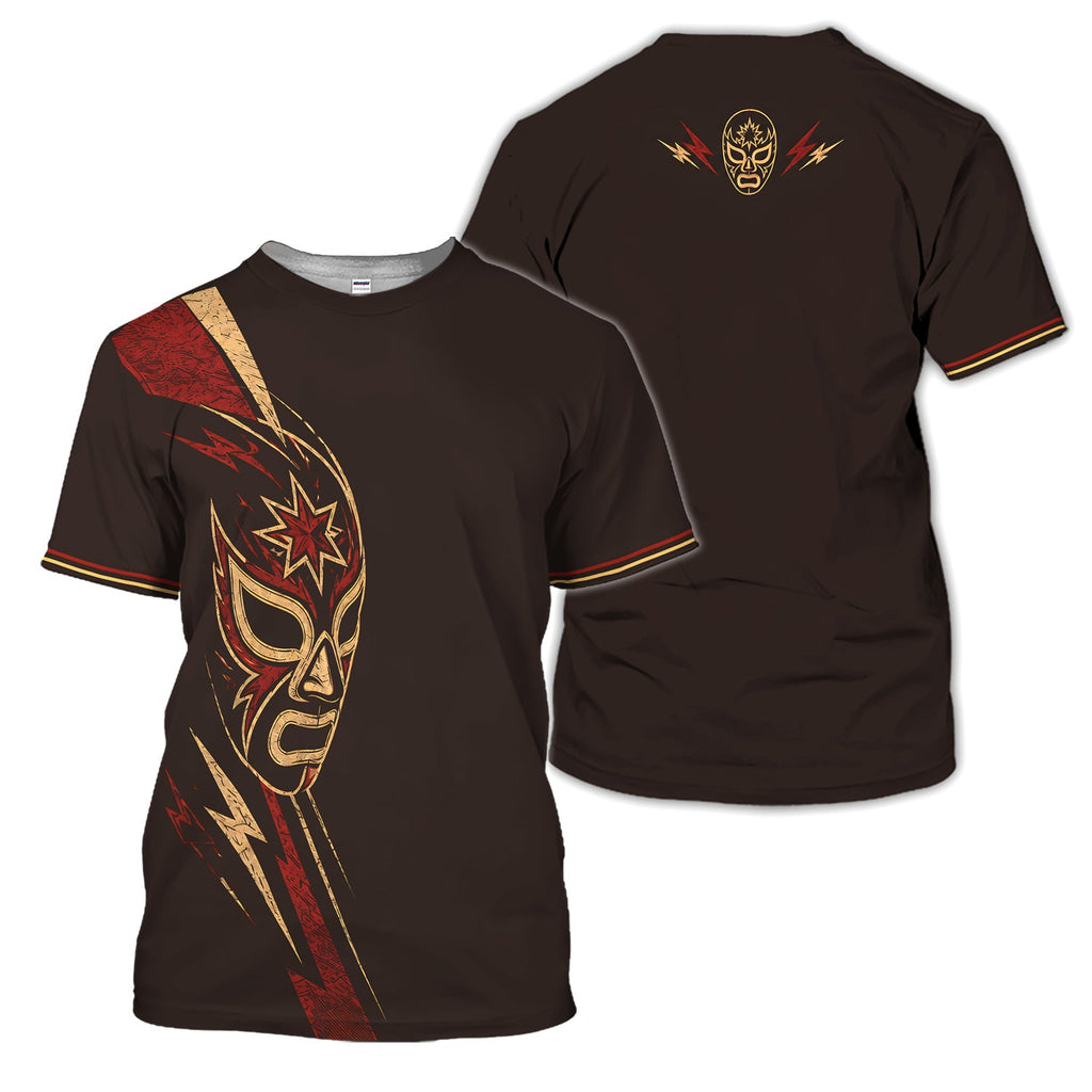 Lucha Libre Mask Polo Shirt for Men – Mexican Wrestling Lightning Graphic Polo Shirt