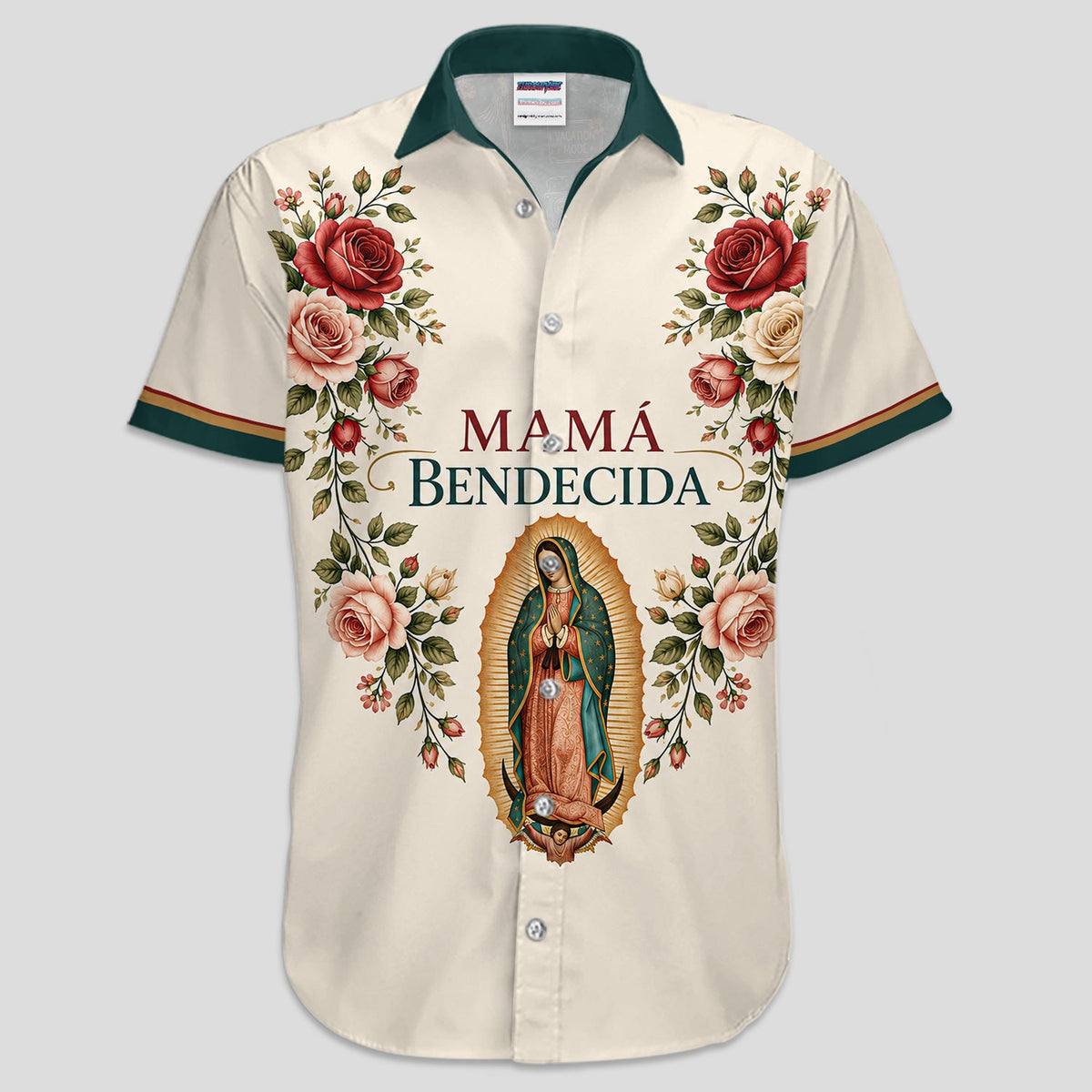 Mamá Bendecida Virgin of Guadalupe Polo Shirt for Men – Catholic Floral Mother’s Day Polo