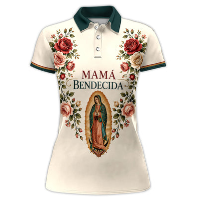 Mamá Bendecida Virgin of Guadalupe Polo Shirt for Men – Catholic Floral Mother’s Day Polo