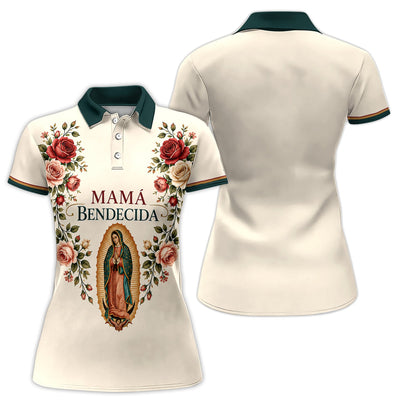 Mamá Bendecida Virgin of Guadalupe Polo Shirt for Men – Catholic Floral Mother’s Day Polo