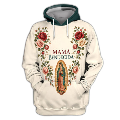 Mamá Bendecida Virgin of Guadalupe Polo Shirt for Men – Catholic Floral Mother’s Day Polo