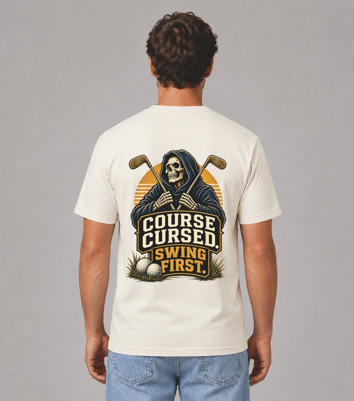 Course Cursed Swing First Grim Reaper Golf T-Shirt