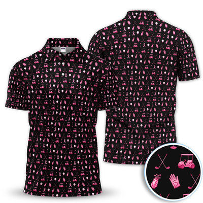 Breast Cancer Awareness Golf Polo Shirt for Men – Pink Ribbon Golfer Pattern Polo