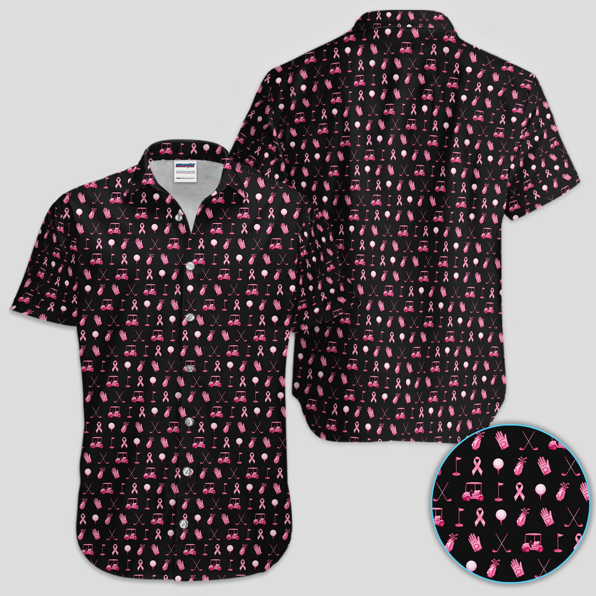Breast Cancer Awareness Golf Polo Shirt for Men – Pink Ribbon Golfer Pattern Polo