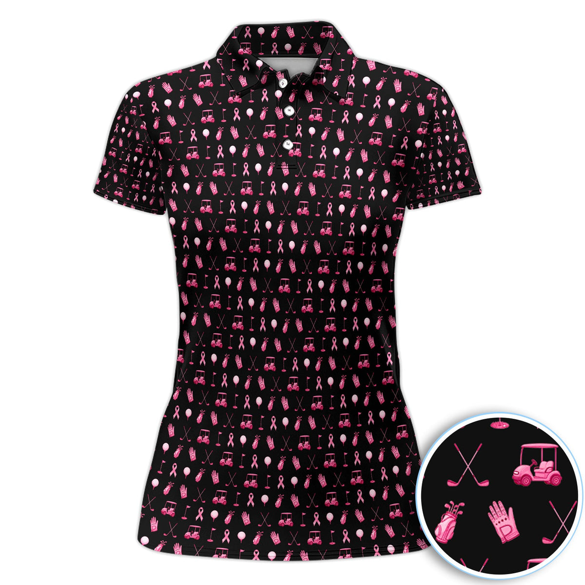Breast Cancer Awareness Golf Polo Shirt for Men – Pink Ribbon Golfer Pattern Polo