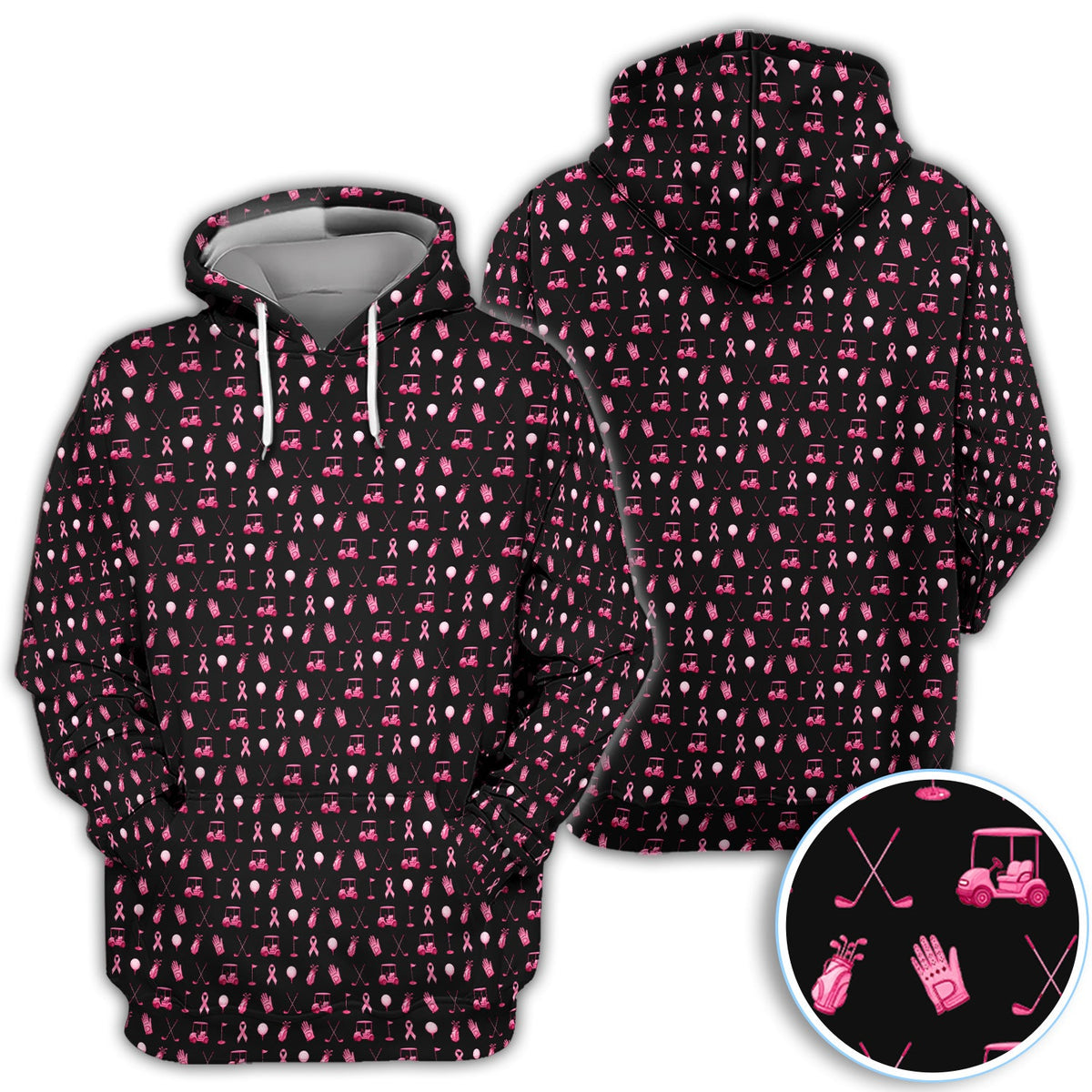 Breast Cancer Awareness Golf Polo Shirt for Men – Pink Ribbon Golfer Pattern Polo