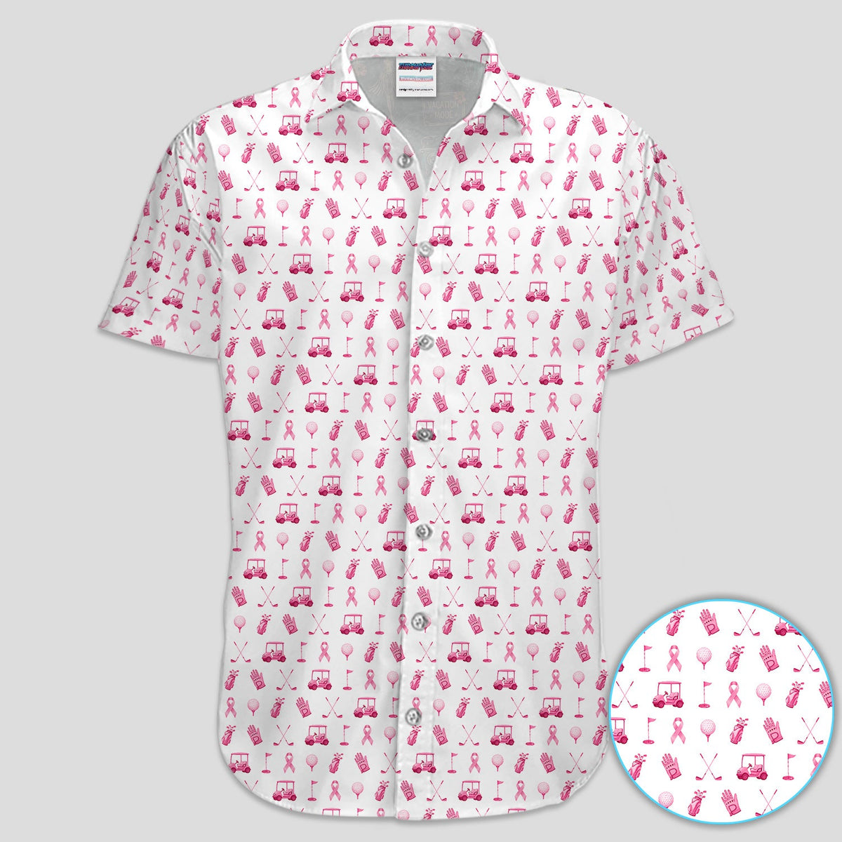 Breast Cancer Awareness Golf Polo Shirt for Men – Pink Ribbon Golfer Pattern Polo