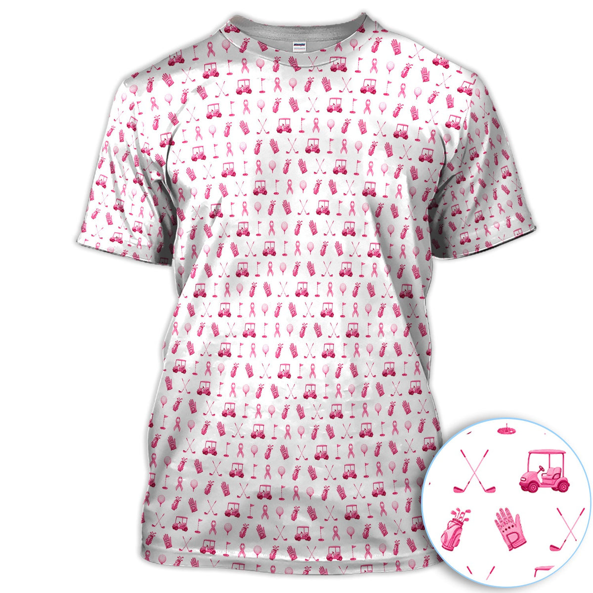 Breast Cancer Awareness Golf Polo Shirt for Men – Pink Ribbon Golfer Pattern Polo