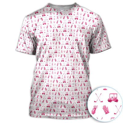 Breast Cancer Awareness Golf Polo Shirt for Men – Pink Ribbon Golfer Pattern Polo